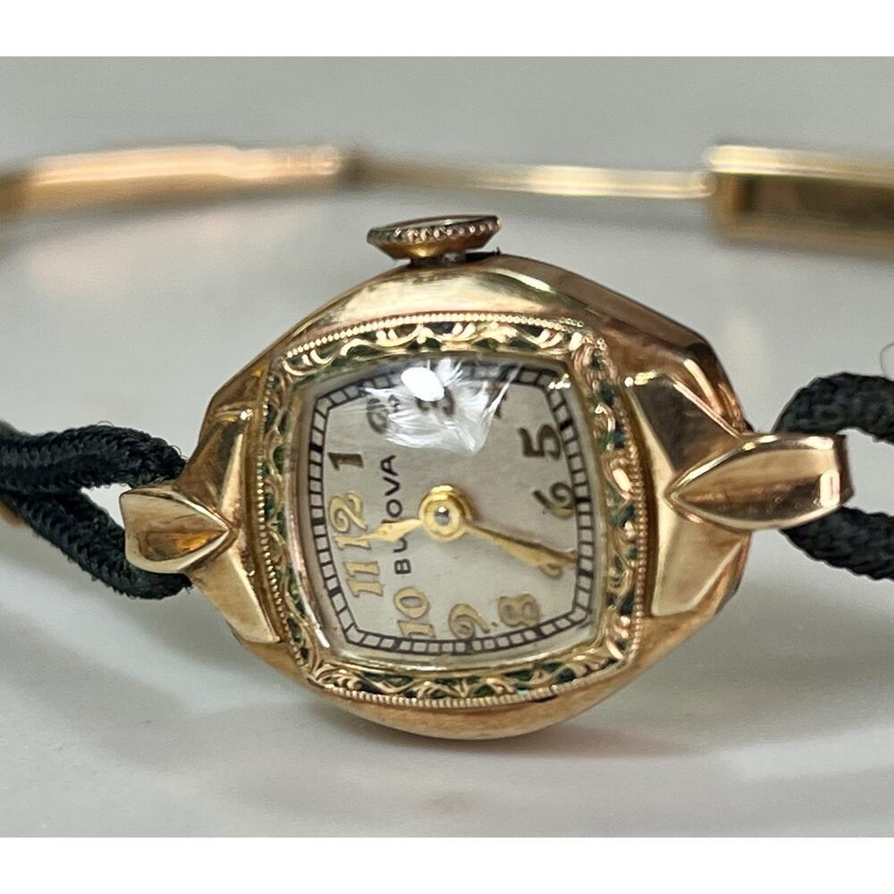 1940’s BULOVA Art Deco 10K Rolled Gold Plate Ladies Wrist Watch Cord Band READ - Picture 2 of 16